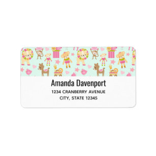 Étiquette Motif mignon avec Animaux et Jouets heureux