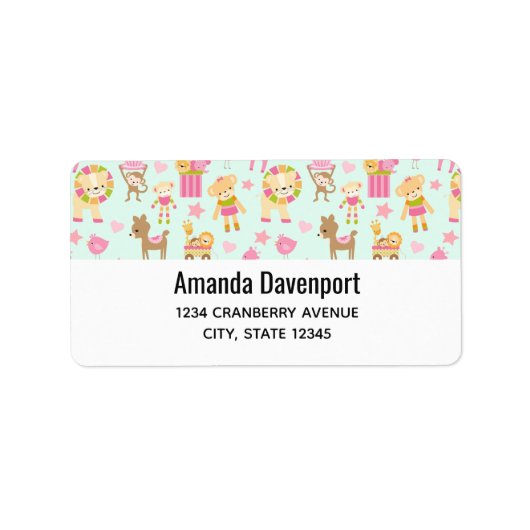 Étiquette Motif mignon avec Animaux et Jouets heureux (Devant)