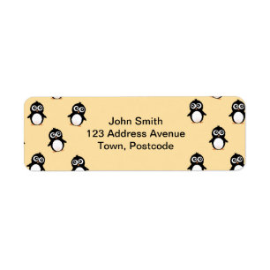 Étiquette Motif mignon de pingouin - jaune d'or
