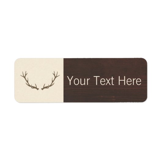 Étiquette Motif moderne Deer Antlers sur bois Brown rustique (Devant)