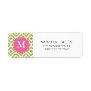 Étiquette Motif Monogramme de diamants verts roses Ikat