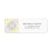 Étiquette Motif monogramme gris-jaune Floral Damask (Devant)
