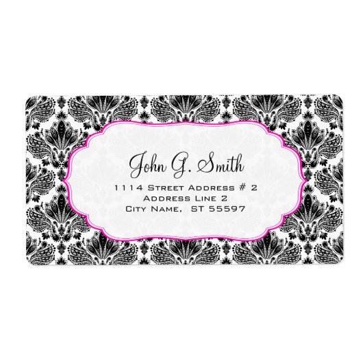 Étiquette Motif noir & blanc élégant de Damas florales (Devant)