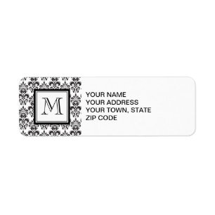 ÉTIQUETTE MOTIF NOIR GIRLY 2 DE DAMASSÉ VOTRE INITIALE