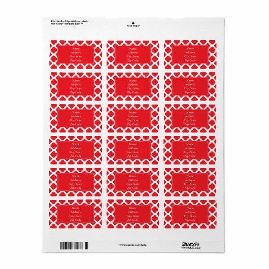 Étiquette Motif personnalisé Red Quatrefoil (Feuille entière)