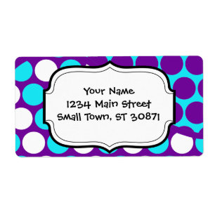Étiquette Motif pourpre et turquoise d'amusement de polka de