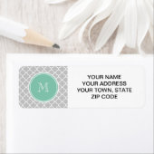 Étiquette Motif Quatrefoil Gris, Monogramme Vert Mint (En situation)