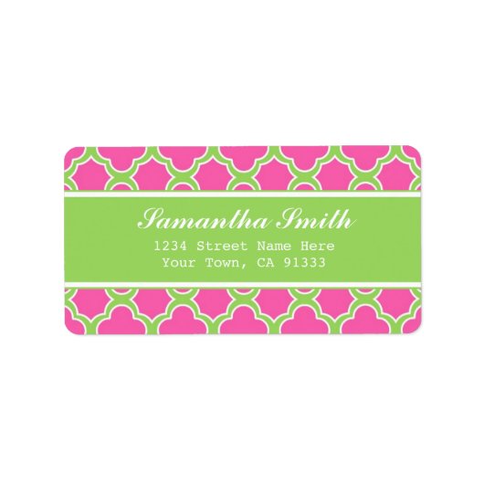 Étiquette Motif Quatrefoil rose et vert (Devant)