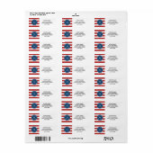 Étiquette Motif Red White Stripes, Monogramme bleu marine (Feuille entière)