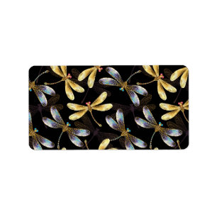 Étiquette Motif sans couture avec libellules d'or