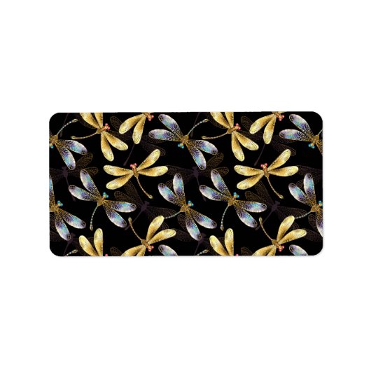 Étiquette Motif sans couture avec libellules d'or (Devant)