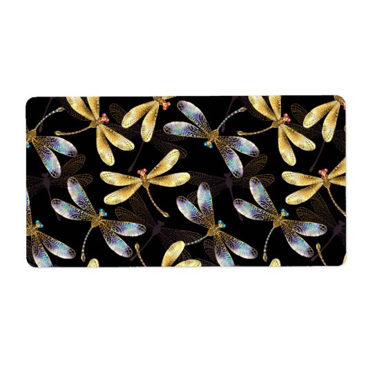 Étiquette Motif sans couture avec libellules d'or (Devant)