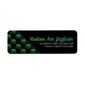 Étiquette Motif Shamrock brillant vert foncé sur noir (Devant)