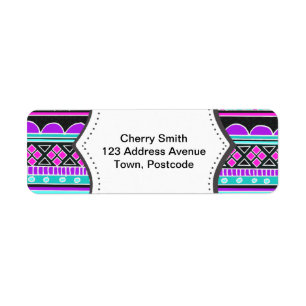 Étiquette Motif tribal bleu et pourpre lumineux
