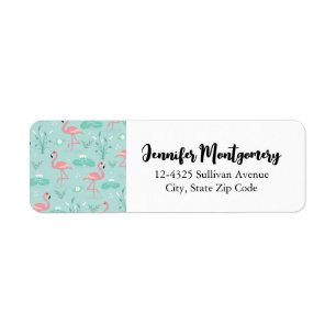 Étiquette Motif vert Flamants roses rose Pastel
