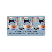 Étiquette Motifs Halloween Chat Noir Adresse Bleue (Devant)