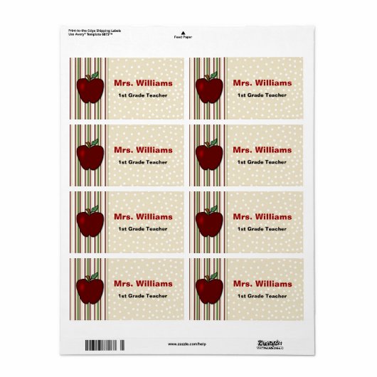 Étiquette Mots clés Nom de l'enseignant (Feuille entière)