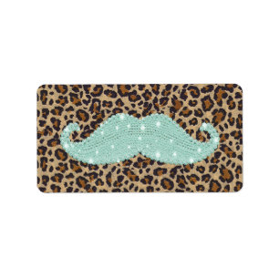 Étiquette Moustache et poster de animal verts turquoises