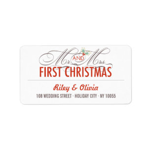 Étiquette Mr & Mrs 1st Christmas Mistletoes Mariage de vacan