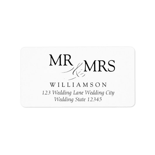Étiquette Mr & Mrs Black White Typography Adresse de retour (Devant)