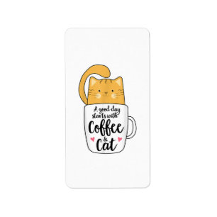 Étiquette Mug de café chat orange drôle amateur de chat