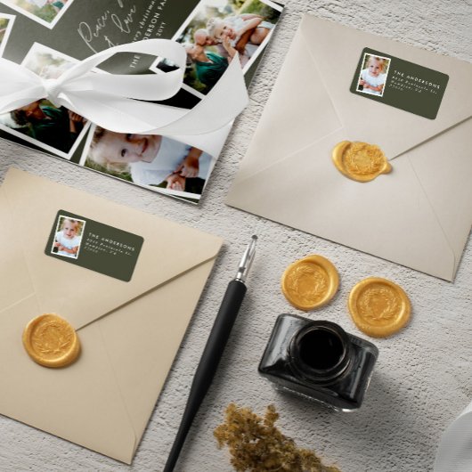 Étiquette Multi photo moderne élégant script vert