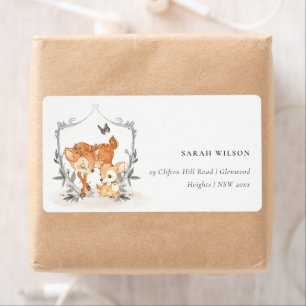 Étiquette Mum Deer Fawn Floral Crest Baby shower Adresse