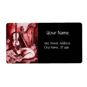 Étiquette MUSICAL CAT AND OWL ,Red  White Black