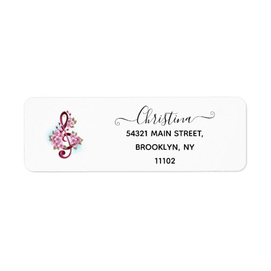 Étiquette Musical treble clef notes with sakura flowers (Devant)