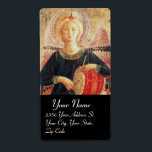 Étiquette MUSIICAL ANGEL IN RED AND GOLD ,Black<br><div class="desc">Italian late medieval masterpiece from Fra Beato Angelico : Music making  angel detail from Linaioli Tabernacle 1433 Italy</div>