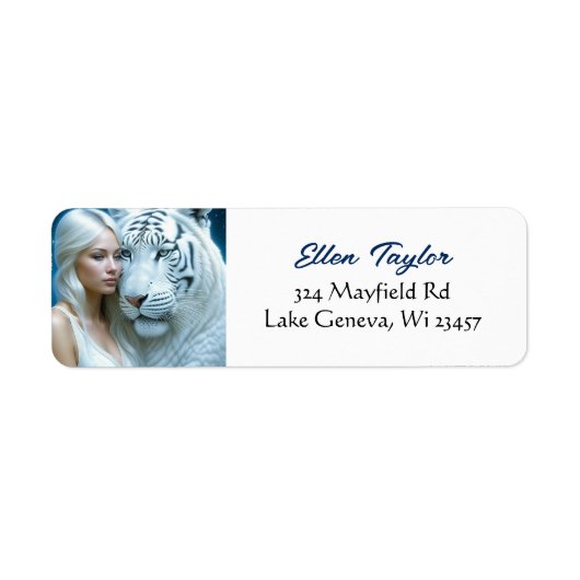 Étiquette Mystic White Tiger and Woman (Devant)