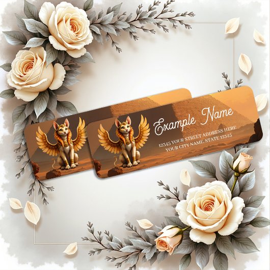 Étiquette Mystical Winged Cat Sphinx - Art Imaginaire égypti