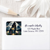 Étiquette Mystical Wolf Howling at Moon Surreal Personnalisé (En situation)