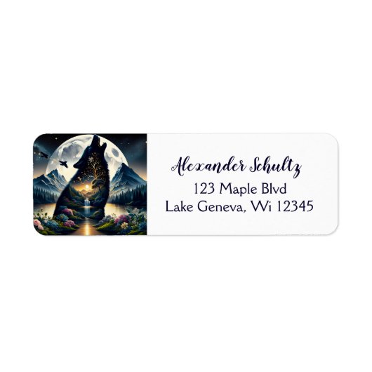 Étiquette Mystical Wolf Howling at Moon Surreal Personnalisé (Devant)