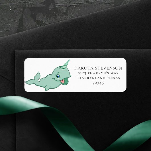 Étiquette Narwhal Green | Adresse de dessin Mint Chibi
