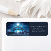 Étiquette Nativité Bleue Religieux Noël Adresse de retour (En situation)