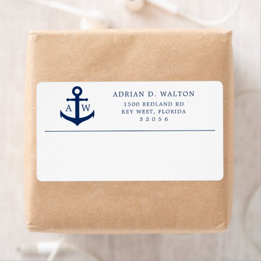 Étiquette Nautical Anchor Monogram Business Return Address (En situation)