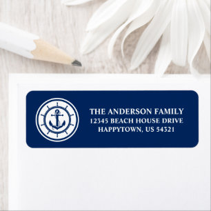 Étiquette Nautical Anchor Wheel Rope Blue Return Address