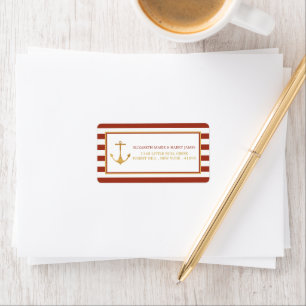 Étiquette Nautical Gold Anchor, Red Brick & Gold Wedding