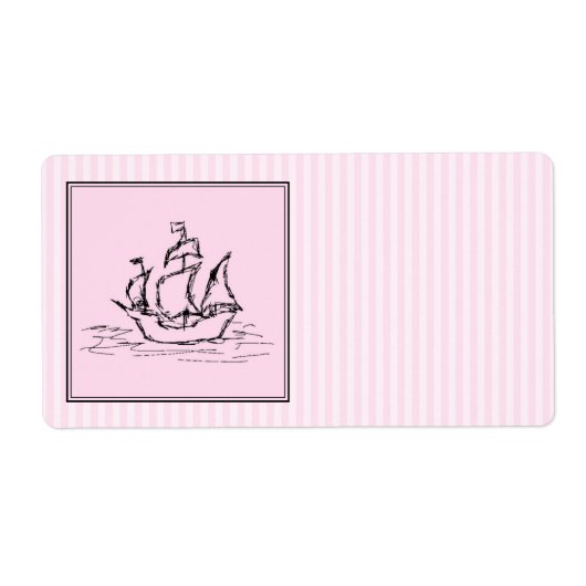 Étiquette Navire pirate. Noir et rose. (Devant)