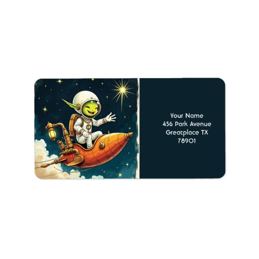 Étiquette Navire spatial Alien mignon Imaginaire (Devant)