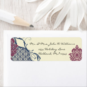 Étiquette Navy & Berry Berry Elegant Damask Peacock Mariage