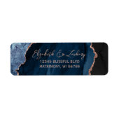 Étiquette Navy Blue Agate Rose Gold Wedding Return Address (Devant)