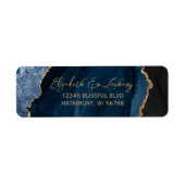 Étiquette Navy Blue Agate Script Wedding Return Address (Devant)