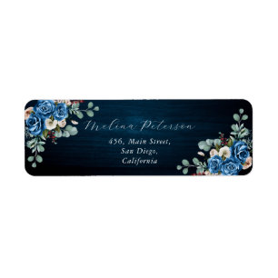 Étiquette Navy Blue Blush Dusty Floral Mariage Adresse