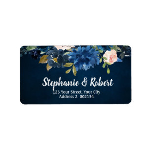 Étiquette Navy Blue Blush Rose Rose Boho Adresse Florale
