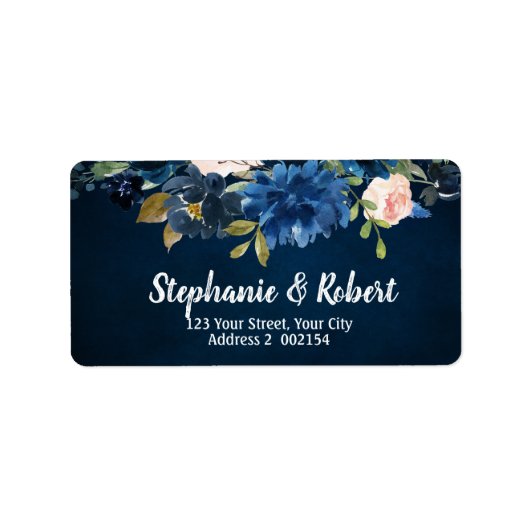Étiquette Navy Blue Blush Rose Rose Boho Adresse Florale (Devant)