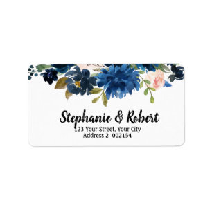 Étiquette Navy Blue Blush Rose Rose Boho Adresse Florale