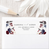 Étiquette Navy Blue Burgundy Gothique Floral Mariage Adresse (En situation)