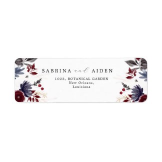 Étiquette Navy Blue Burgundy Gothique Floral Mariage Adresse